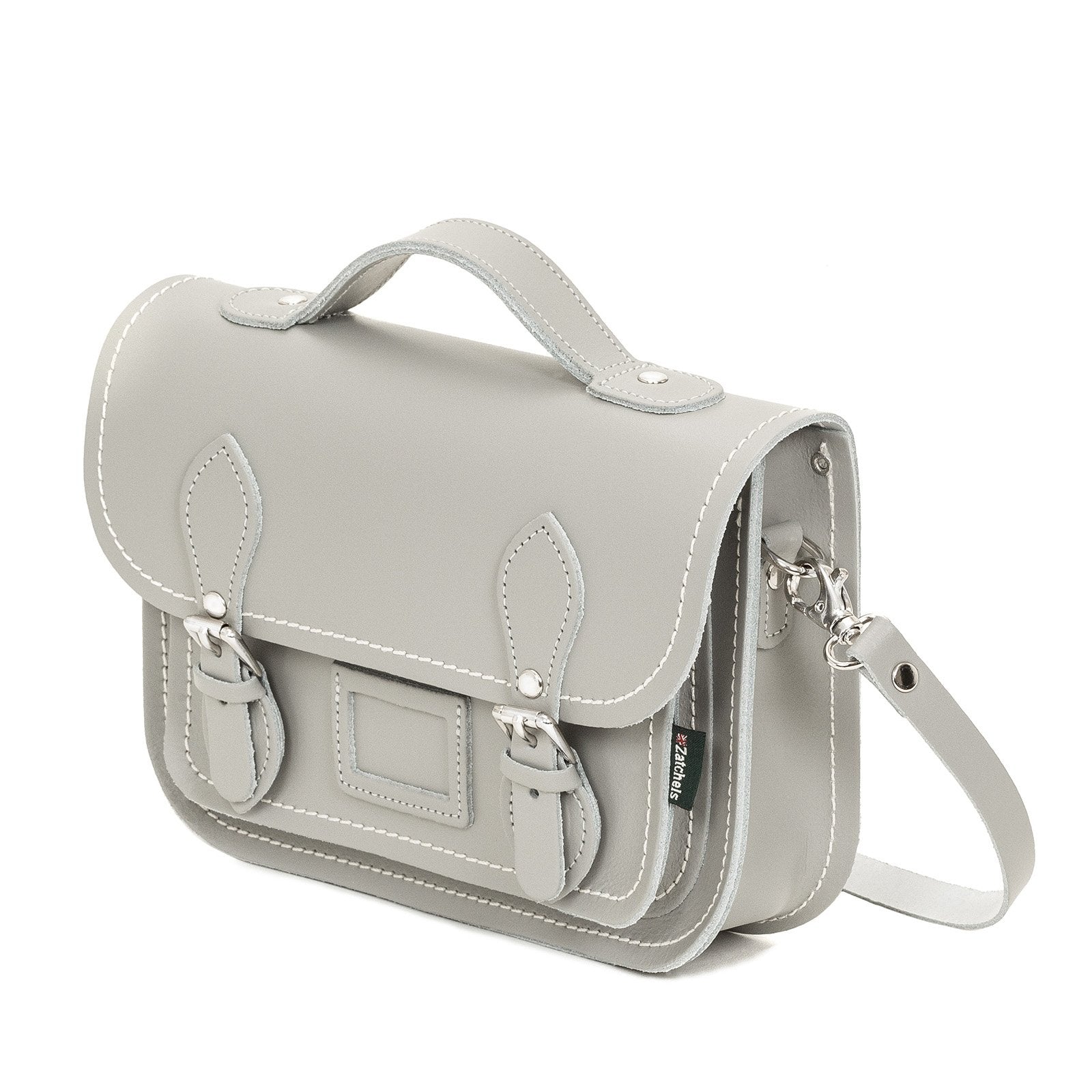 Ghost Grey Leather Midi Satchel