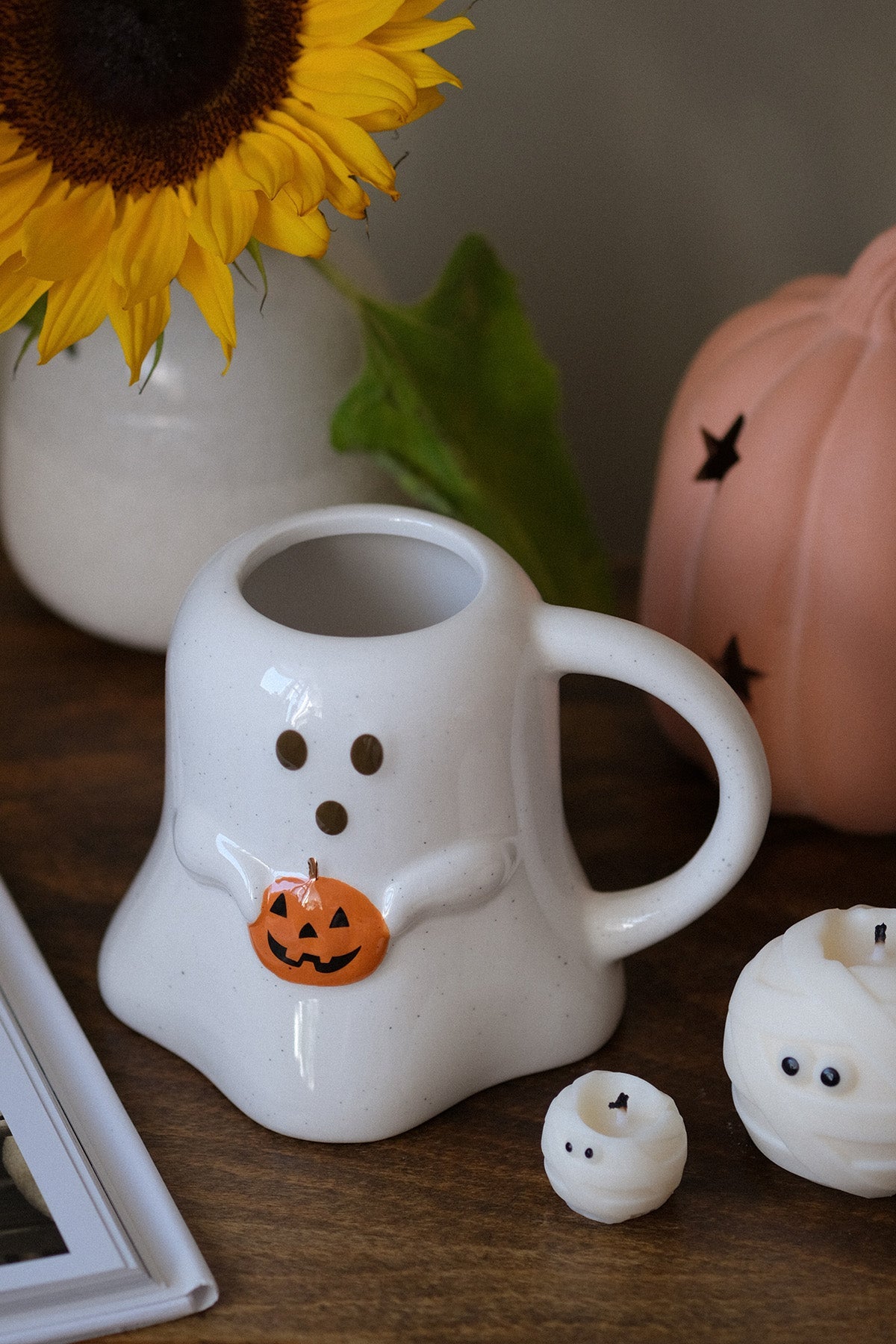 Ghost Shaped Halloween Mug with Pumpkin