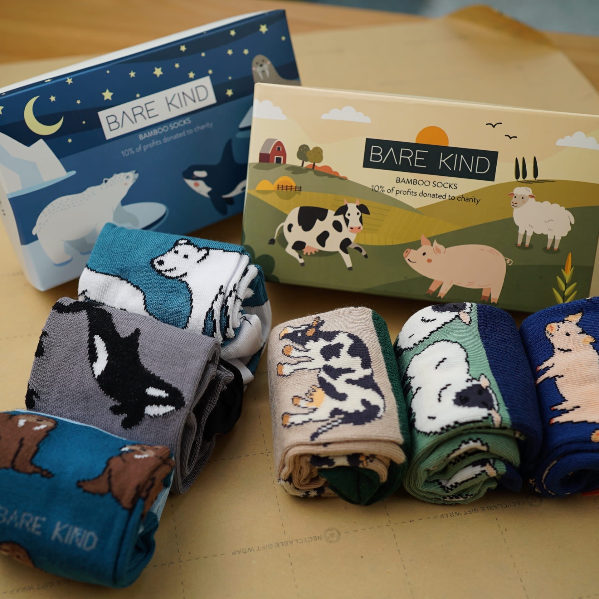 Gift Box Bundle of 2 Bamboo Animal Socks