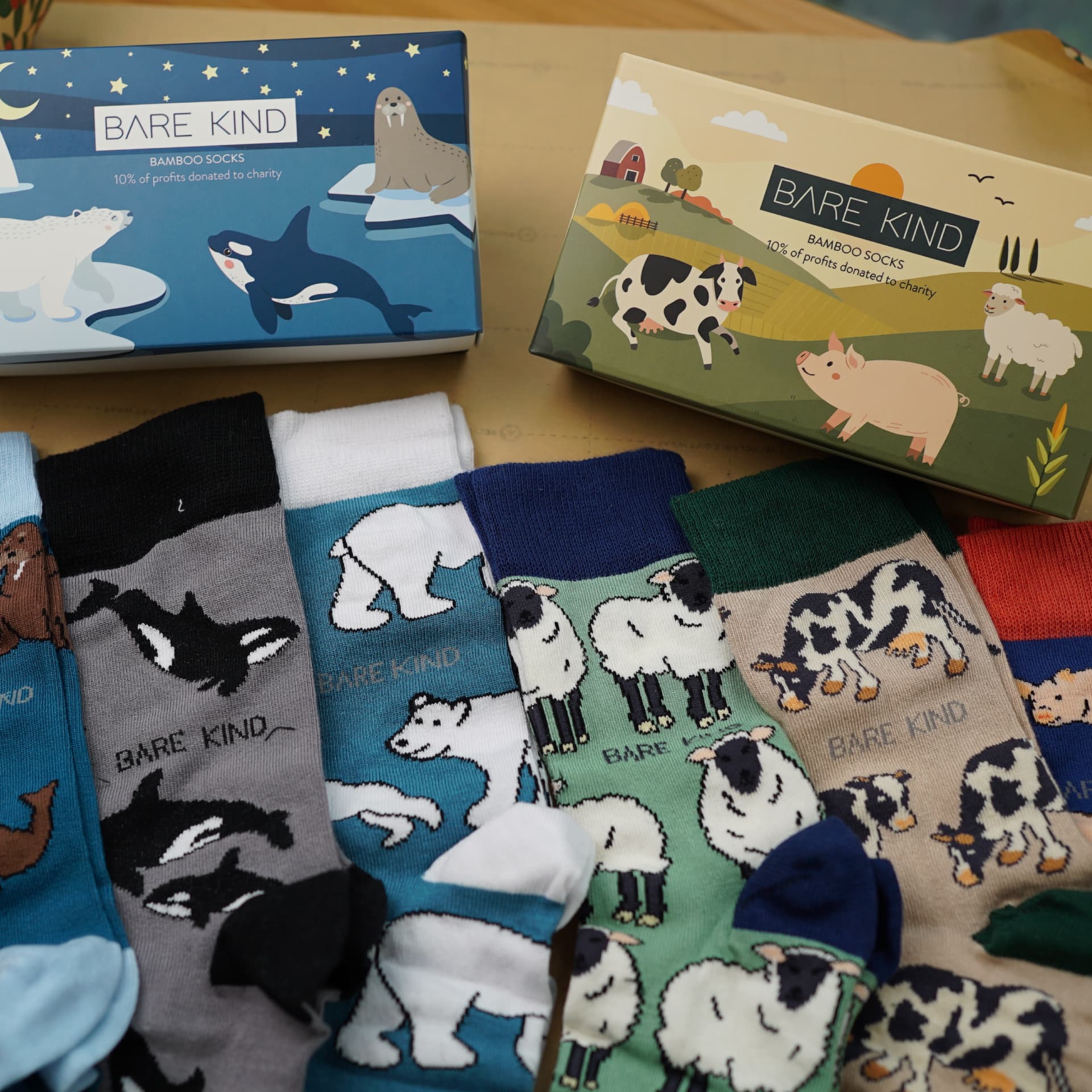 Gift Box Bundle of 2 Bamboo Animal Socks