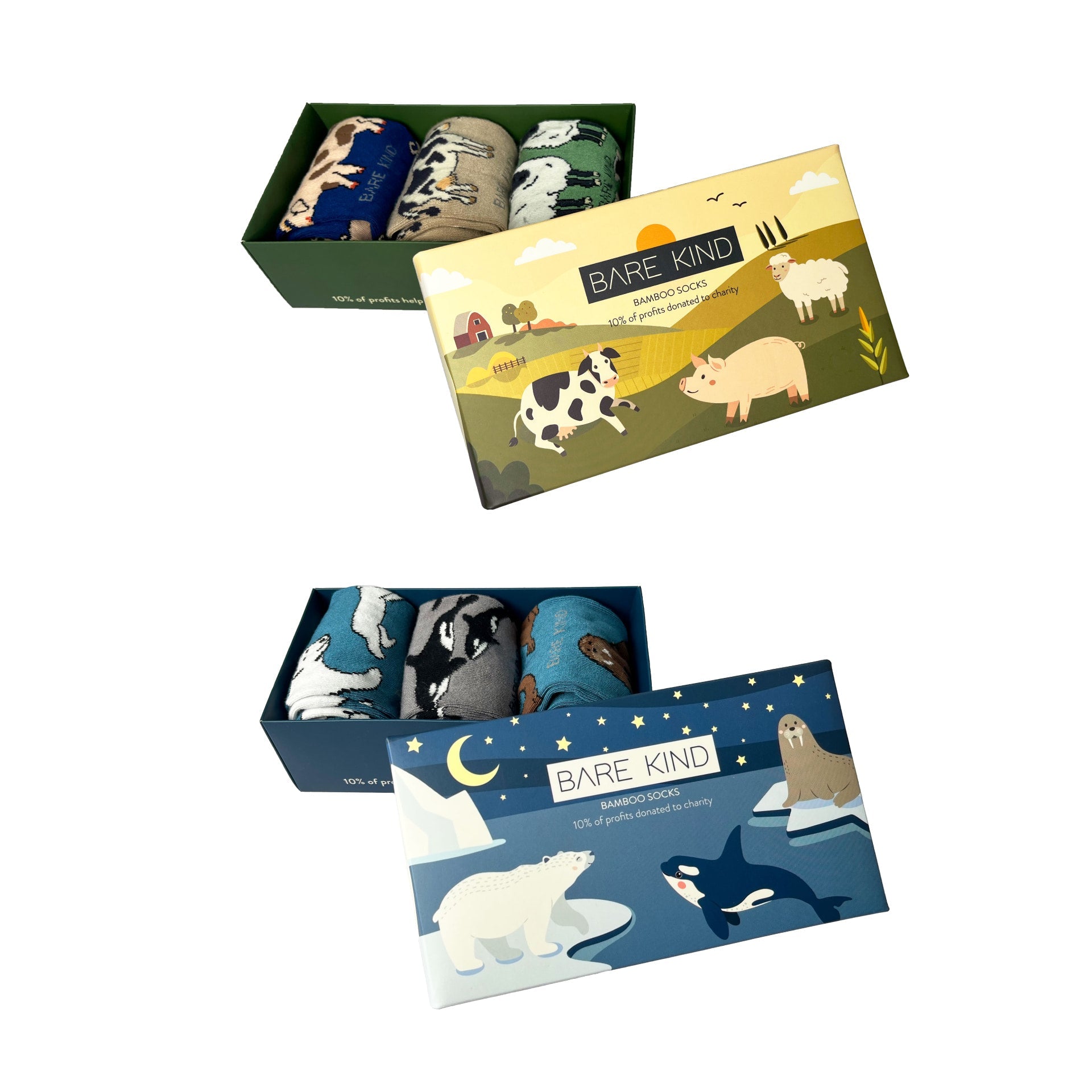 Gift Box Bundle of 2 Bamboo Animal Socks