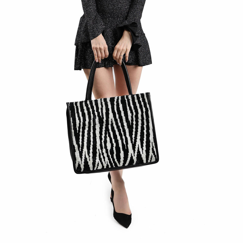 Gillian Zebra Pattern Silk & Leather Tote – Spacious & Stylish by Jkel at www.brixbailey.com