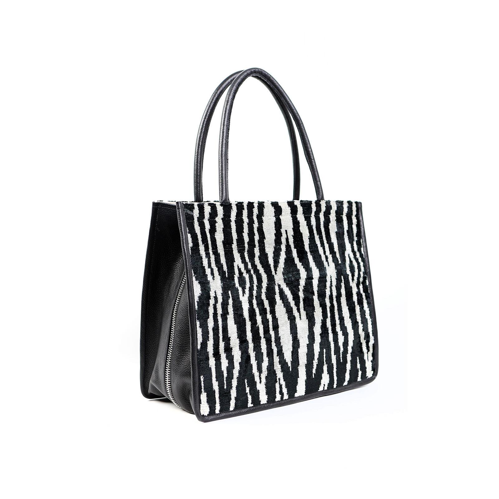 Gillian Zebra Pattern Silk & Leather Tote – Spacious & Stylish by Jkel at www.brixbailey.com