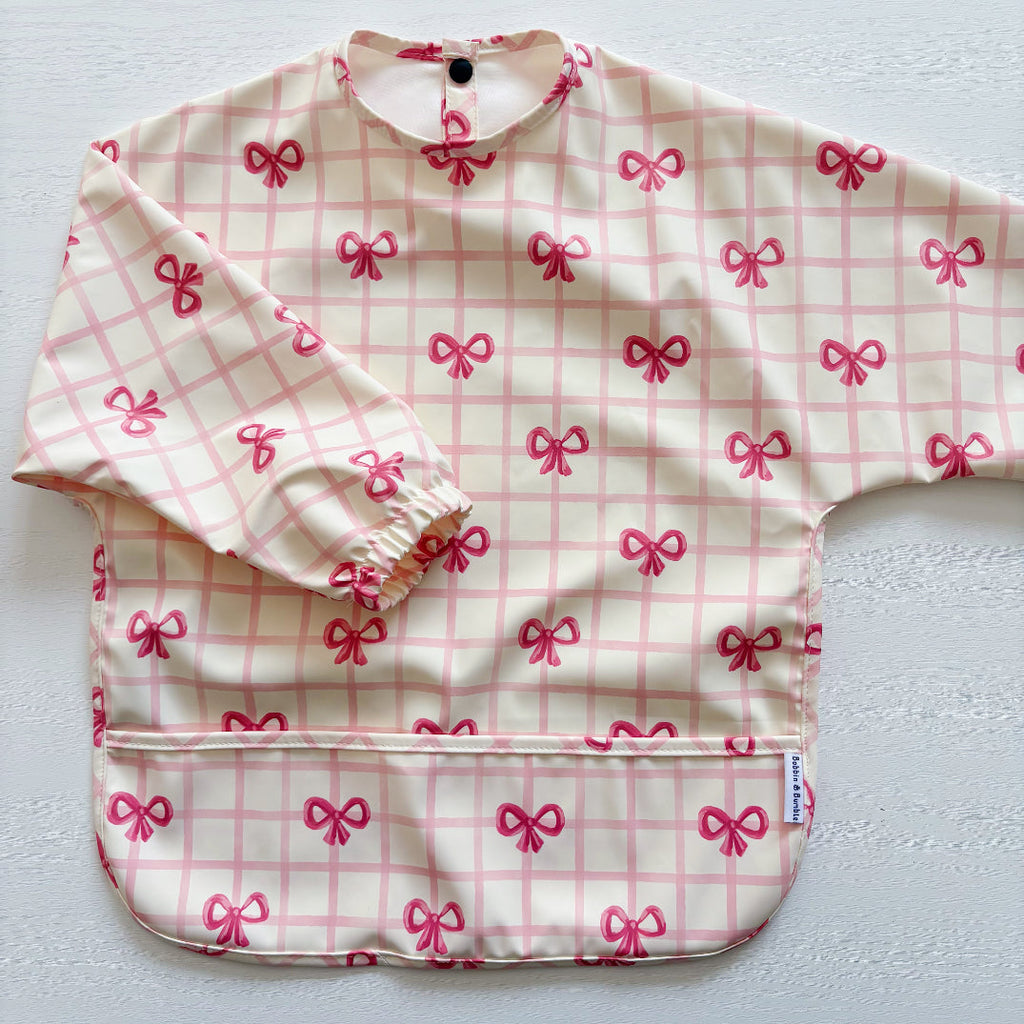 Long Sleeved Baby Bib - Pink Bow