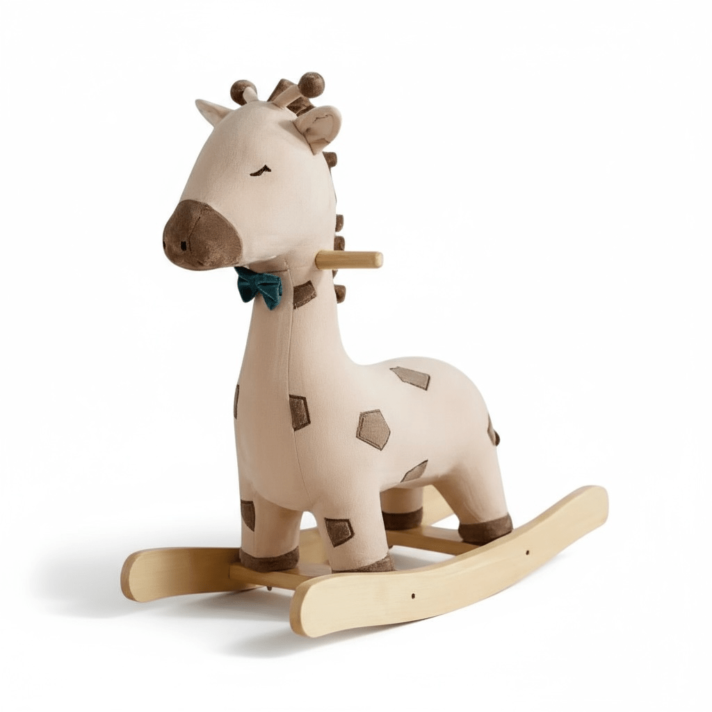 Soft Plush Giraffe Rocker with Wooden Base