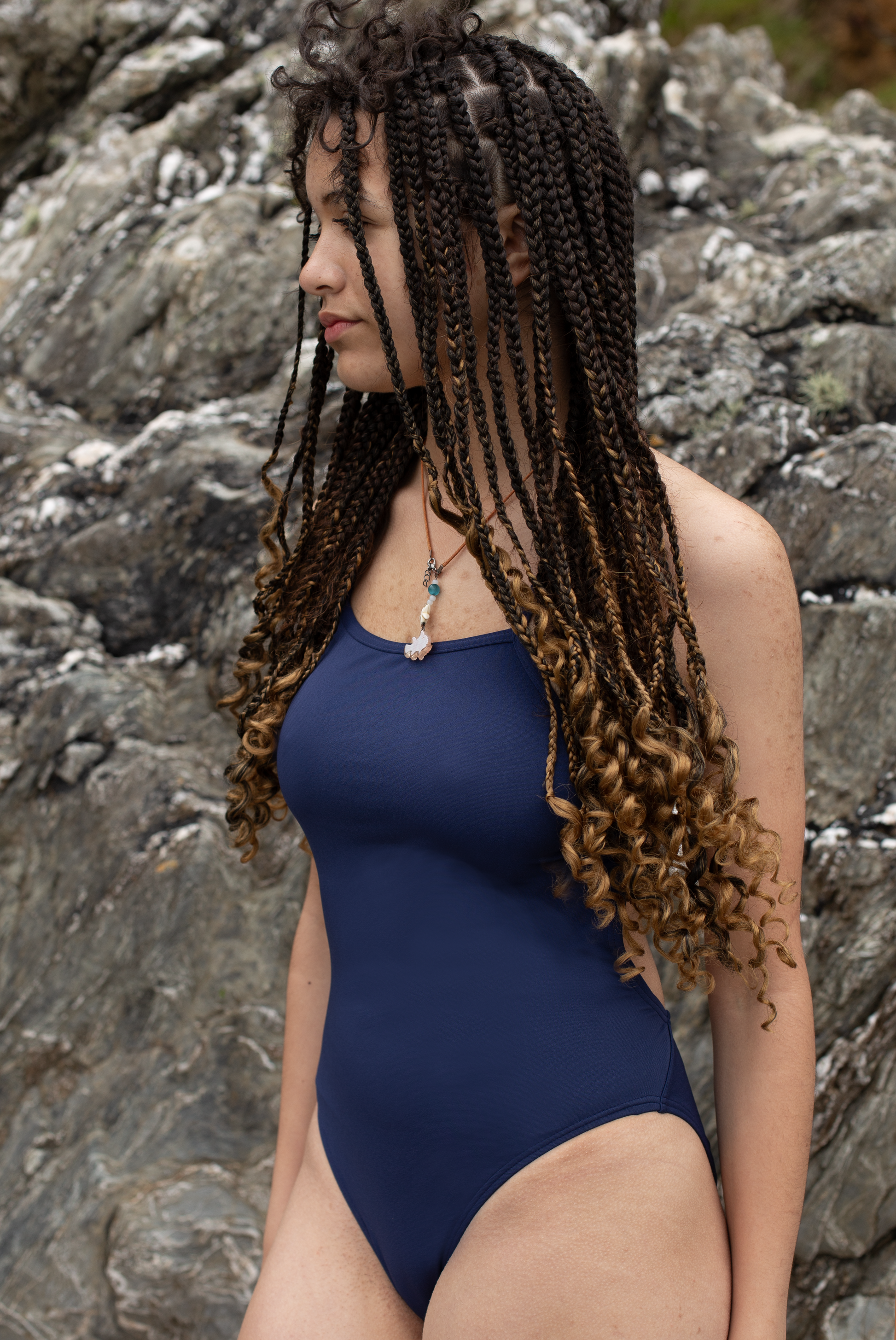 Girl's One-Piece Blue Swimsuit – Tie Back