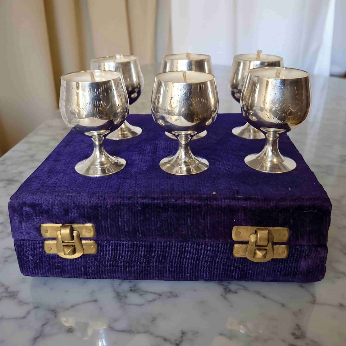 Repurposed Silver Goblet Candle Set