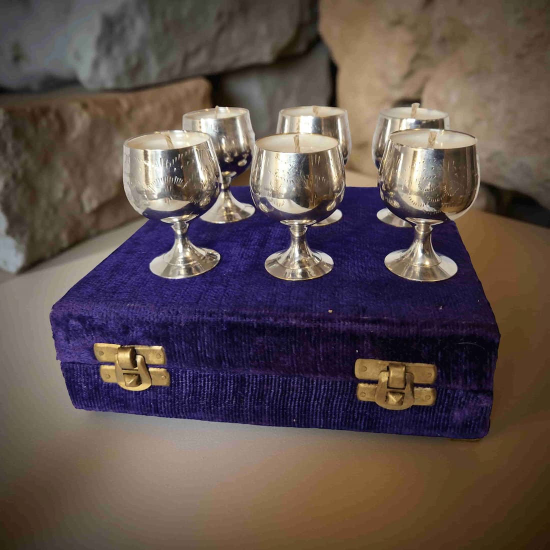 Repurposed Silver Goblet Candle Set