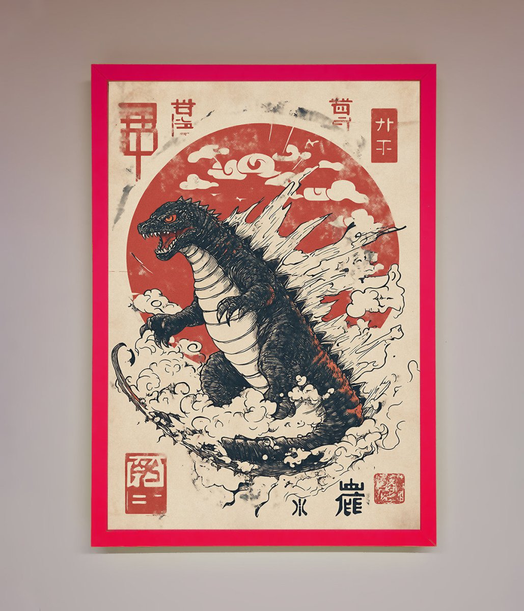 Godzilla Rises Red Sun Framed Poster