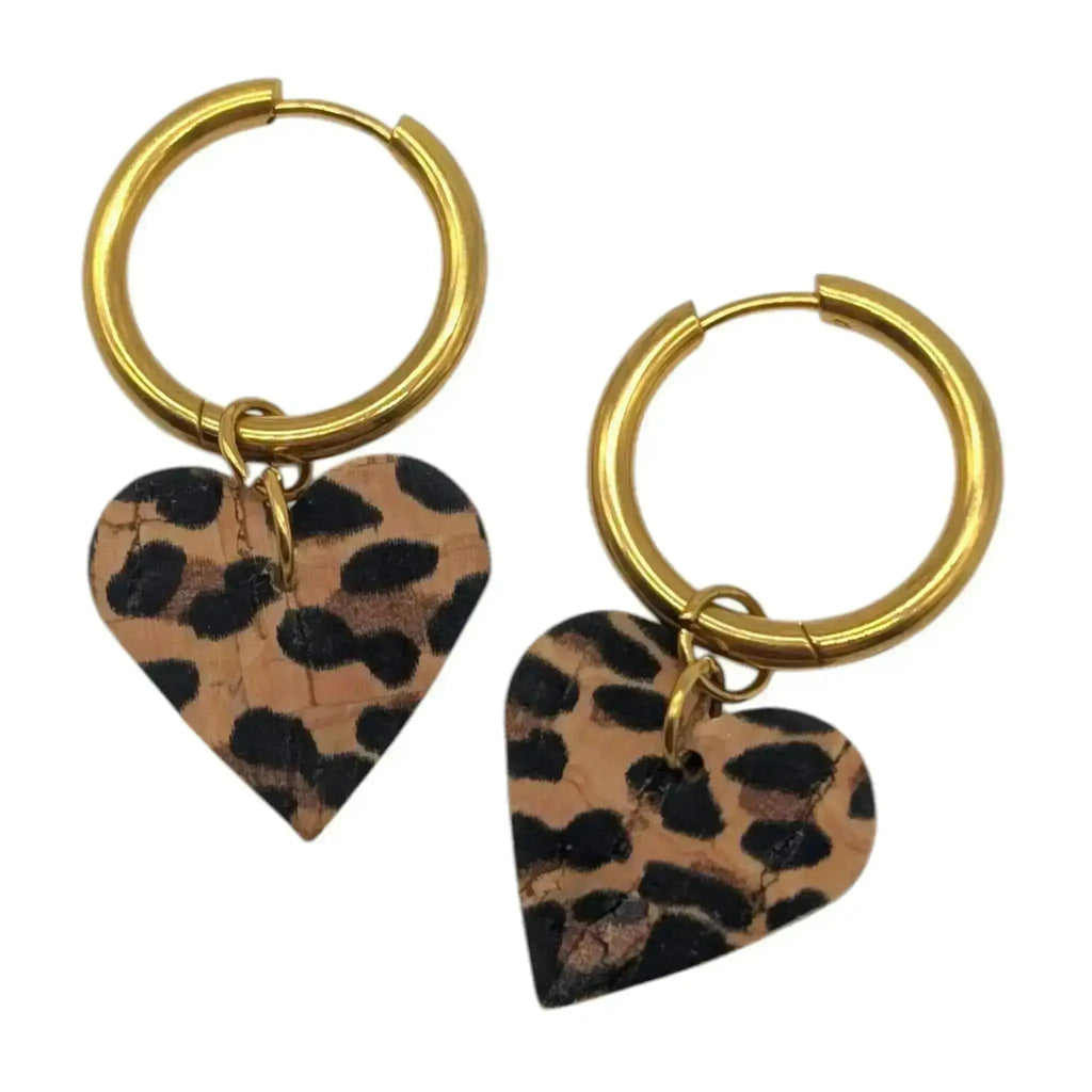 Gold and Cheetah Mini Heart Cork Charms