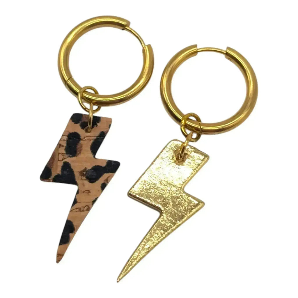 Gold and Cheetah Mini Lightning Bolt Cork Charms