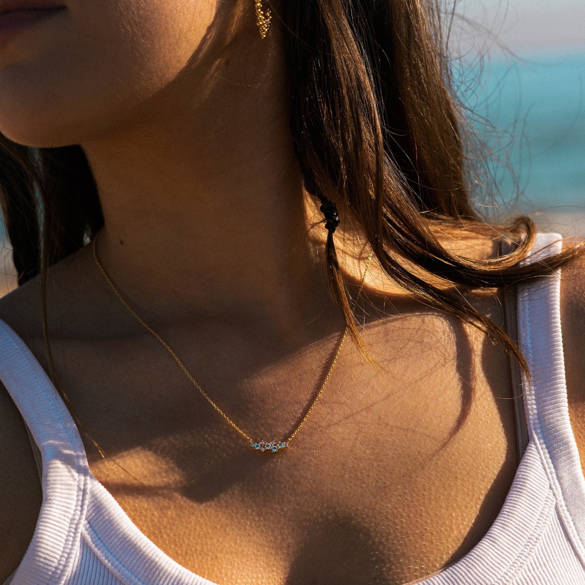 Gold Cluster Gemstone Necklace Elara