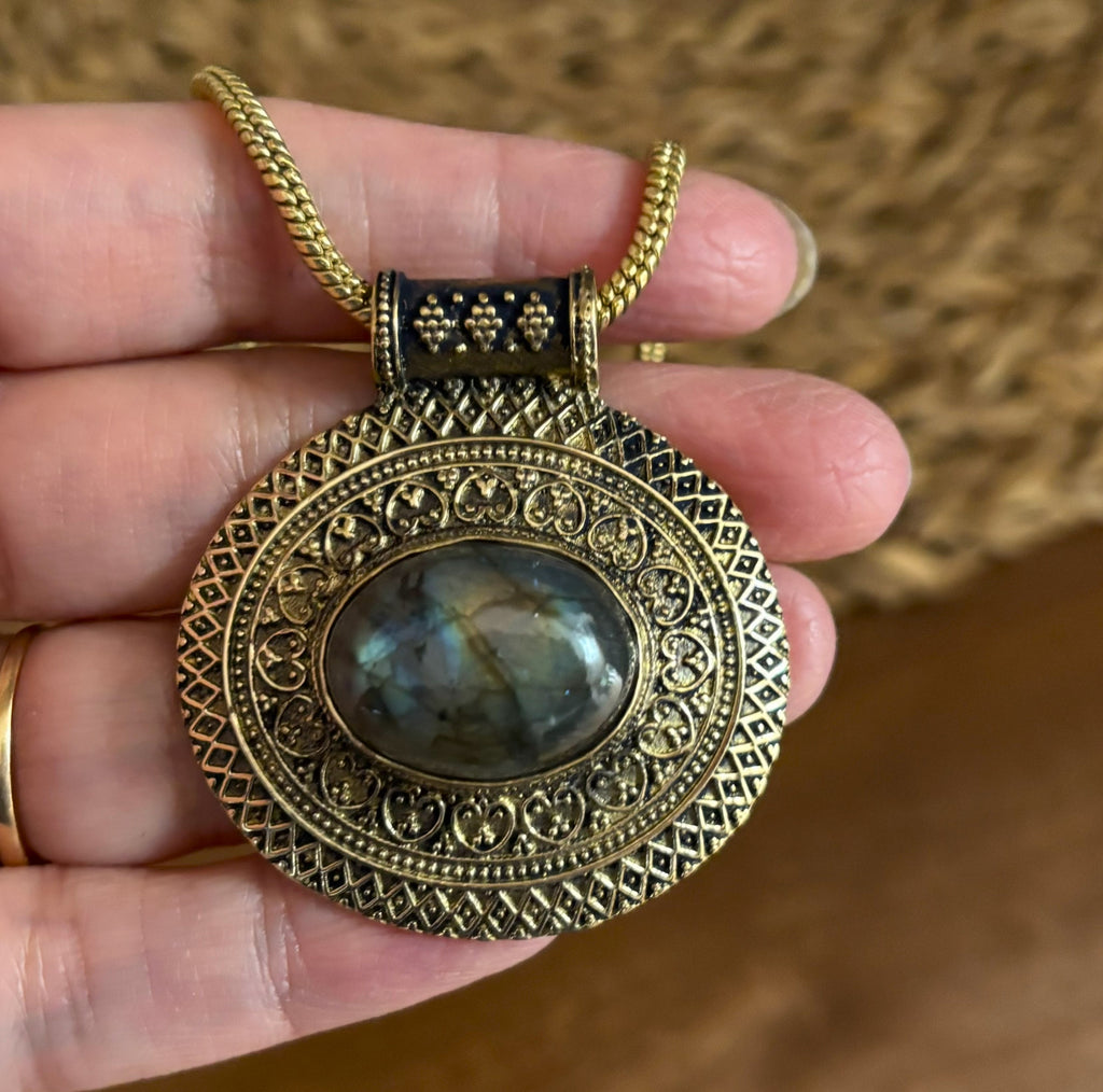 Turquoise and Labradorite Heart Pendants