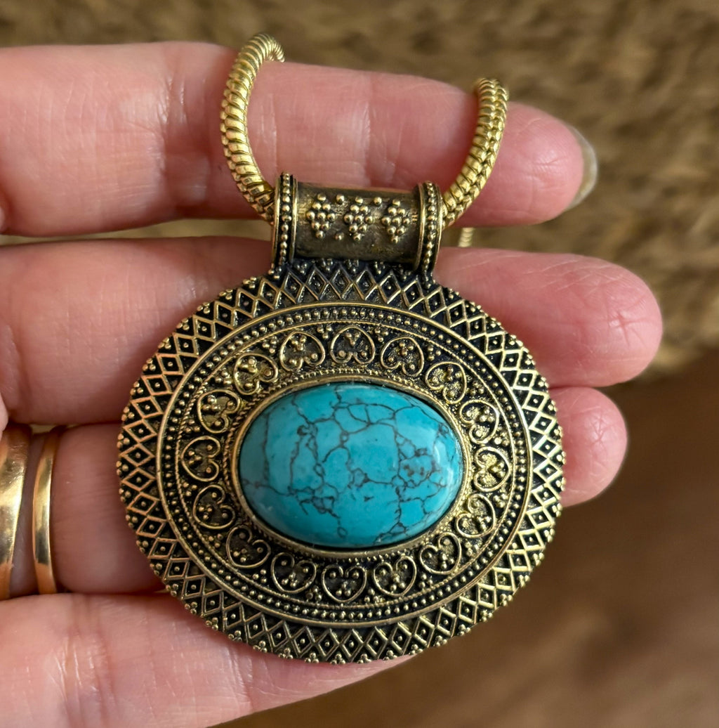 Turquoise and Labradorite Heart Pendants
