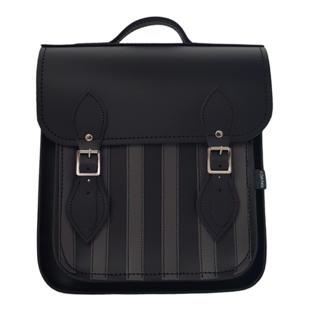 Handmade Leather City Backpack in Gothic Grey and Black Stripes