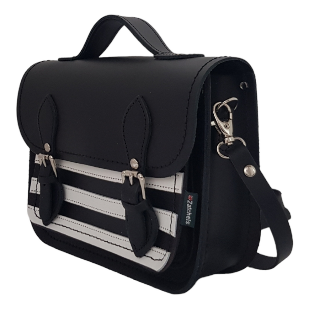 Leather Midi Satchel Gothic Striped White and Black