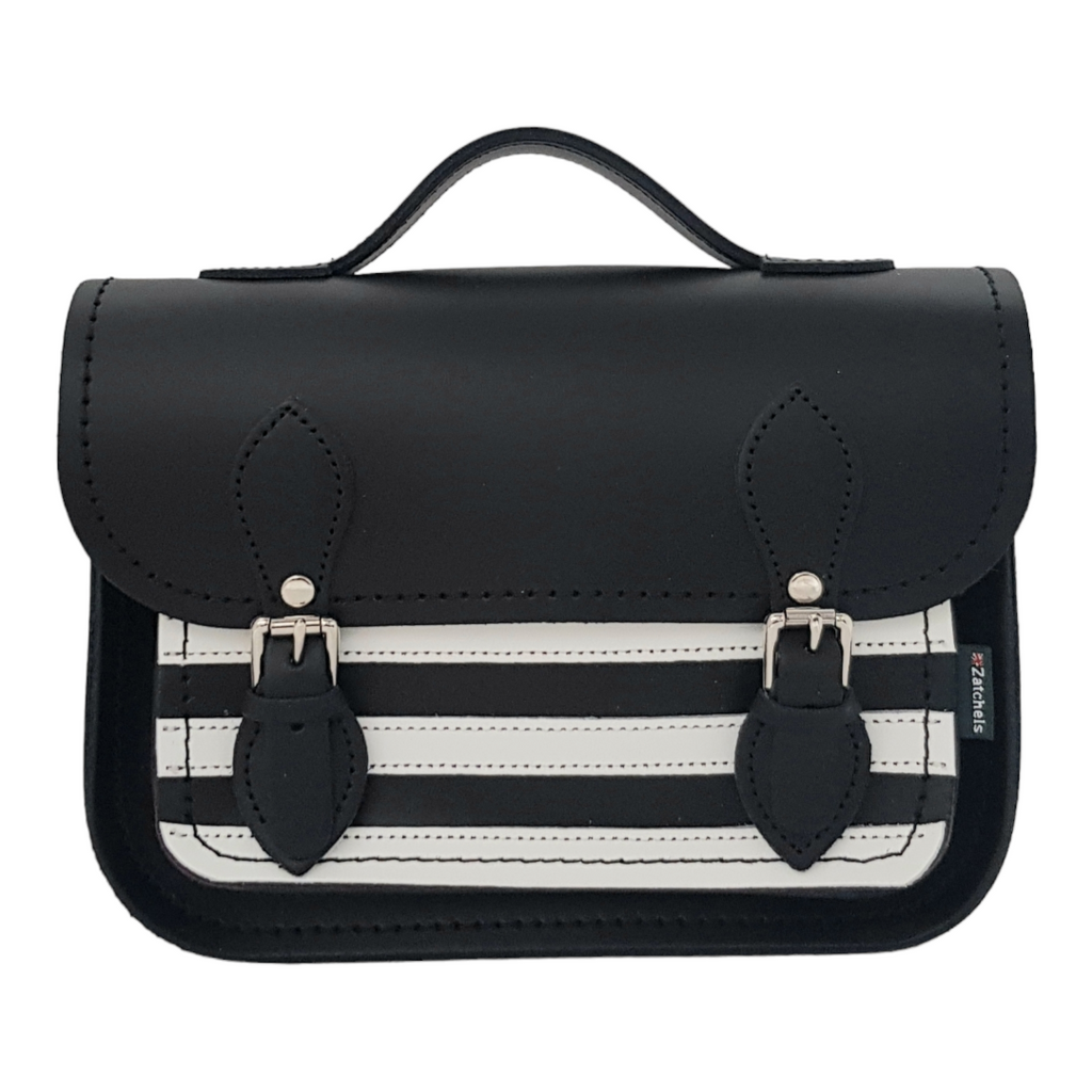 Leather Midi Satchel Gothic Striped White and Black
