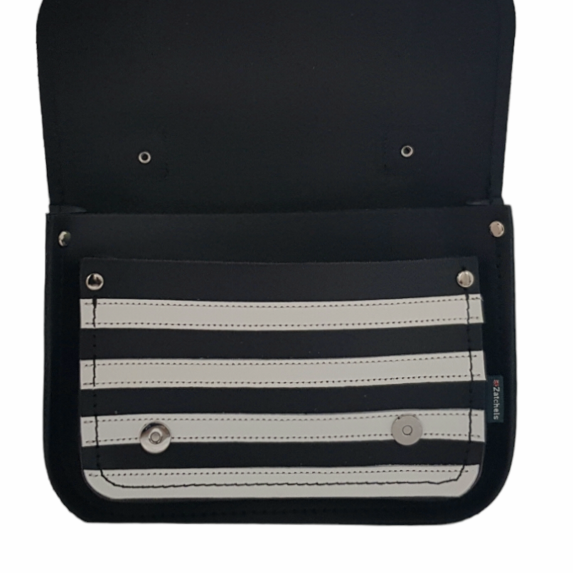 Leather Midi Satchel Gothic Striped White and Black
