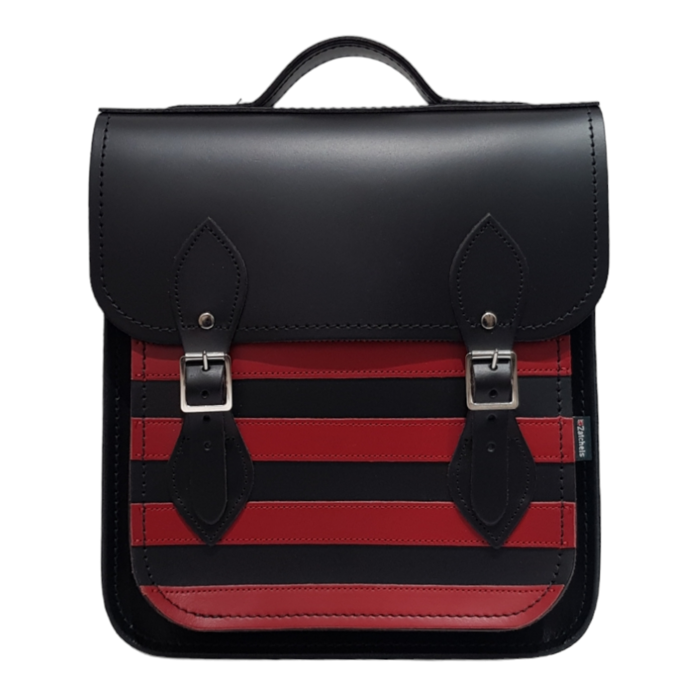 Handmade Leather City Backpack in Gothic Red and Black Stripes
