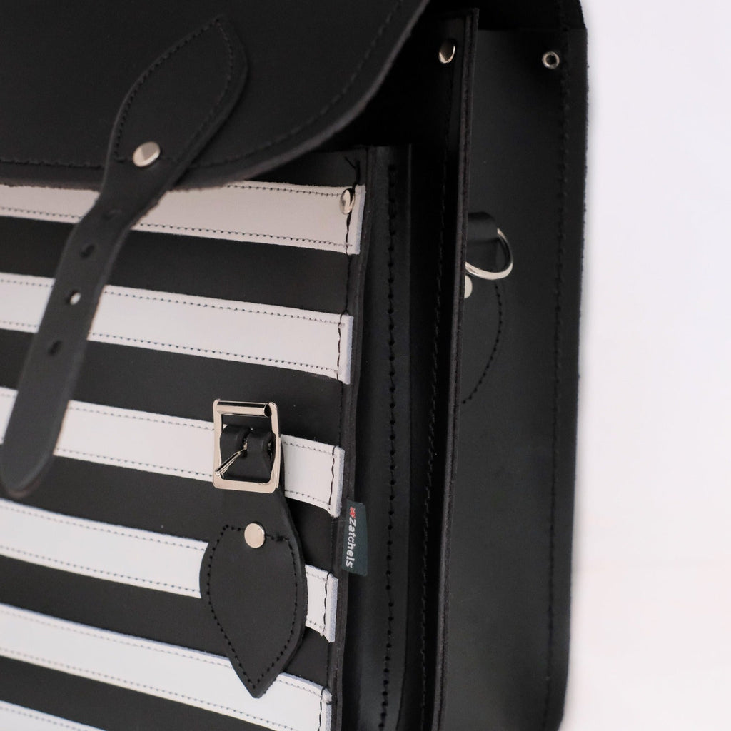 Handmade Leather City Backpack in Gothic Striped Black and White