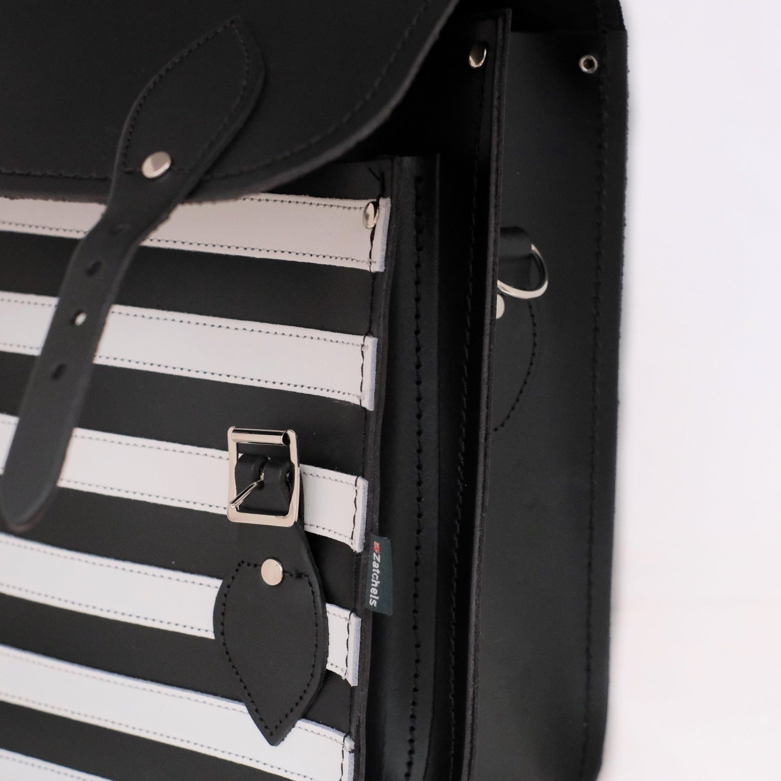 Handmade Leather City Backpack in Gothic Striped Black and White