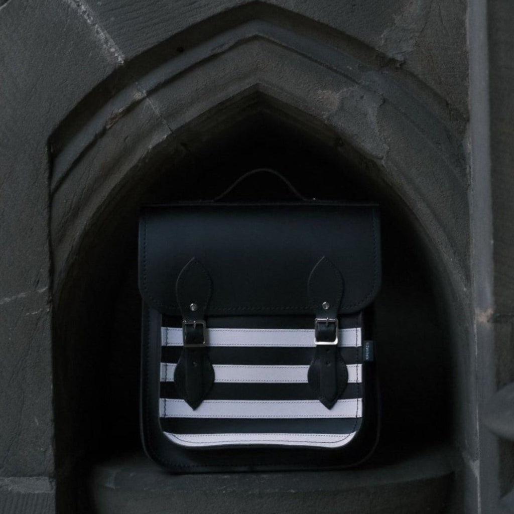 Handmade Leather City Backpack in Gothic Striped Black and White