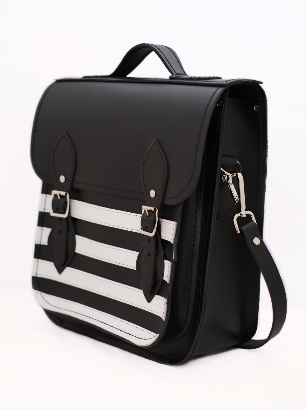 Handmade Leather City Backpack in Gothic Striped Black and White