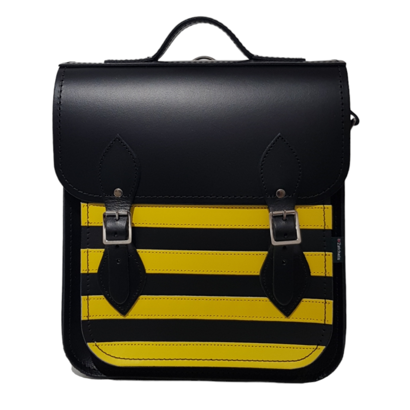 Handmade Leather City Backpack in Gothic Yellow and Black Stripes