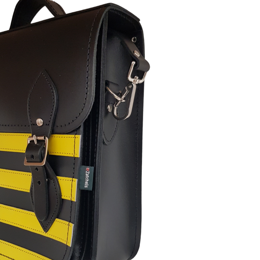 Handmade Leather City Backpack in Gothic Yellow and Black Stripes