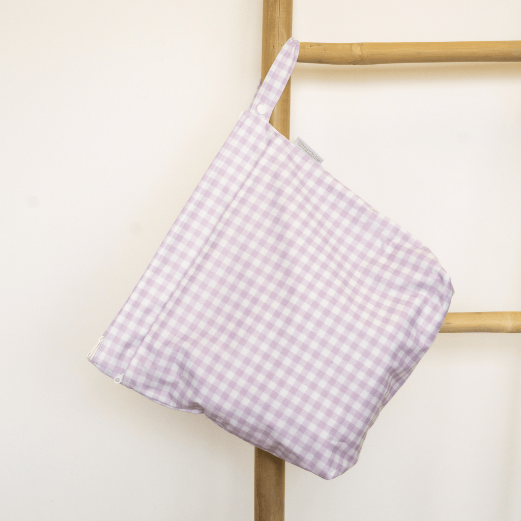 Lilac Gingham Grab and Go Nappy Wet Bag with Handle