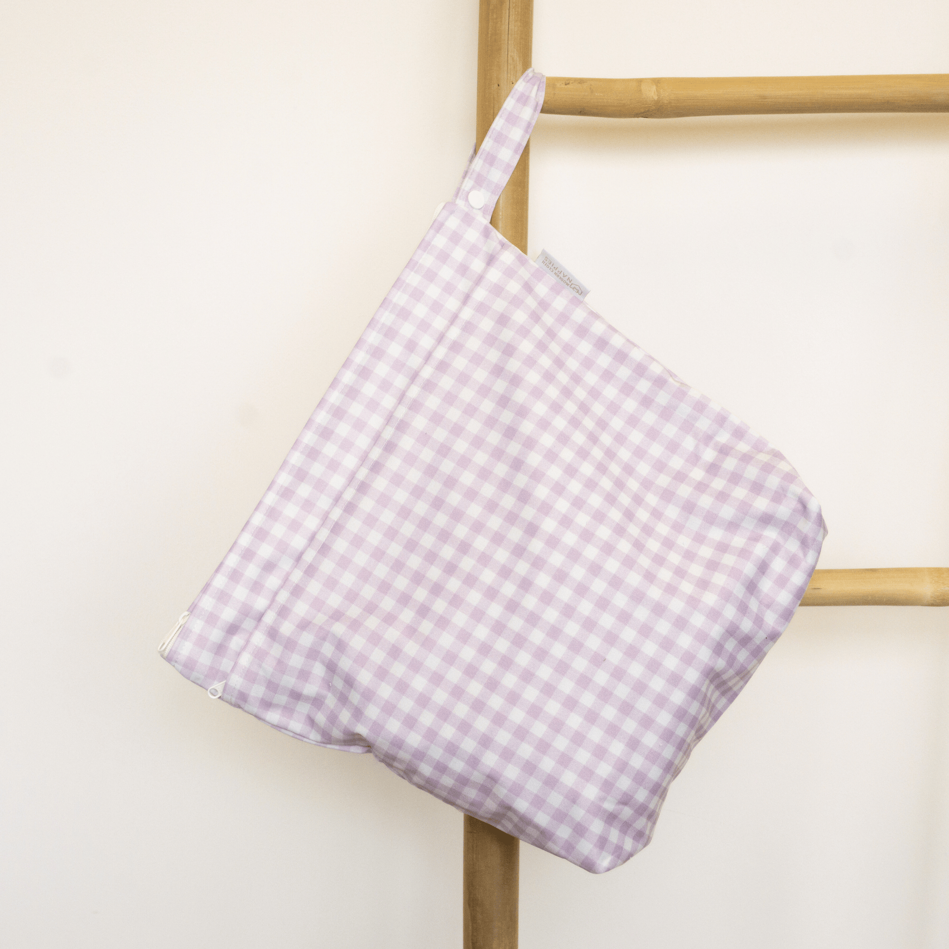 Lilac Gingham Grab and Go Nappy Wet Bag with Handle