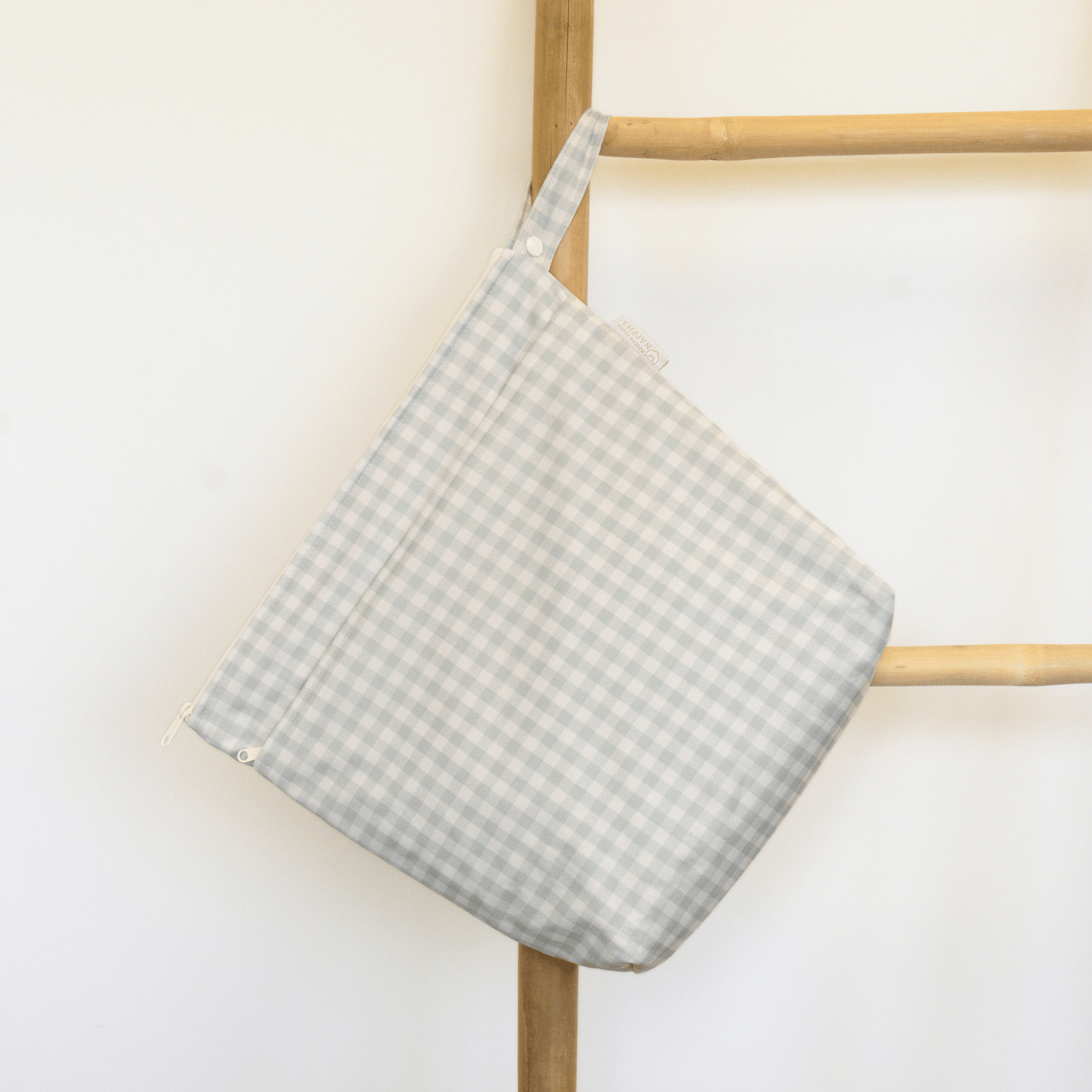 Grab and Go Nappy Wet Bag with Handle in Sage Gingham
