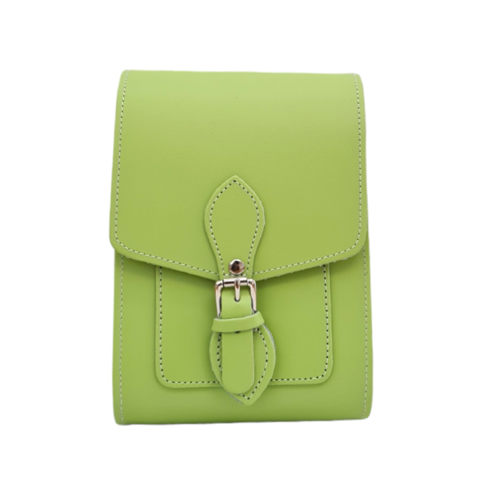 Handmade Leather Festival Phone Bag in Grass Green