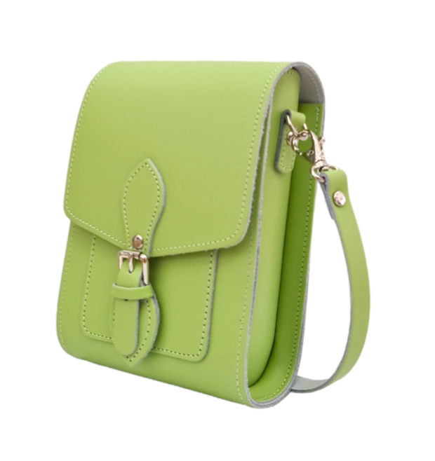 Handmade Leather Festival Phone Bag in Grass Green