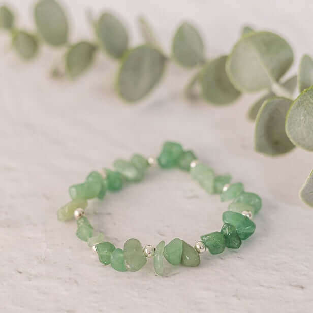 Green Aventurine Crystal Bracelet with Sterling Silver or Gold Vermeil