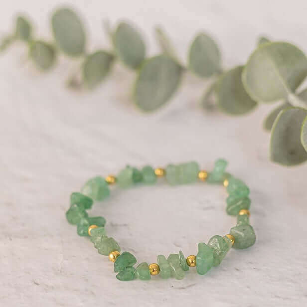 Green Aventurine Crystal Bracelet with Sterling Silver or Gold Vermeil