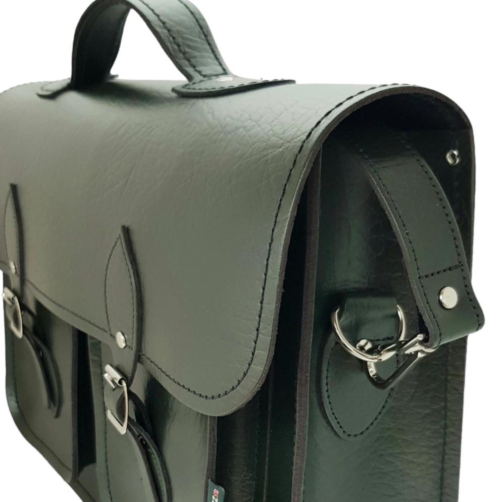 Twin Pocket Executive Handmade Leather Satchel in British Racing Green