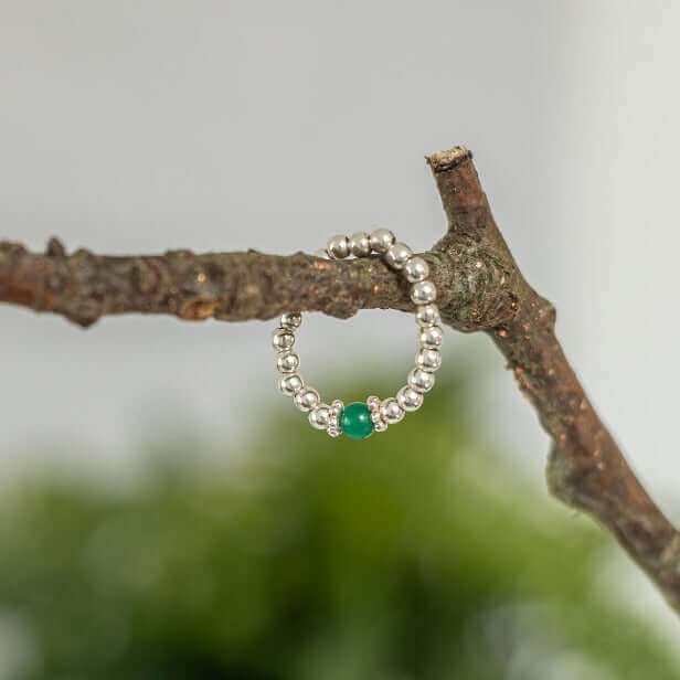 Green Gemstone Ring with Sterling Silver Beads