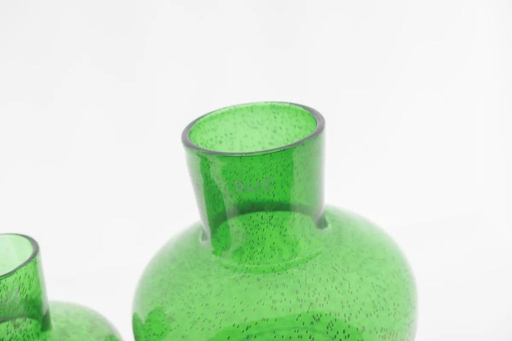 Modest Green Bubbles Mouth Blown Glass Vase