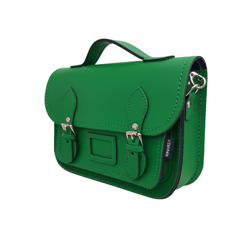 Leather Midi Satchel in Green
