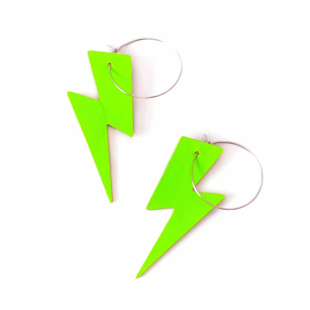 Green Neon Lightning Cork Earrings