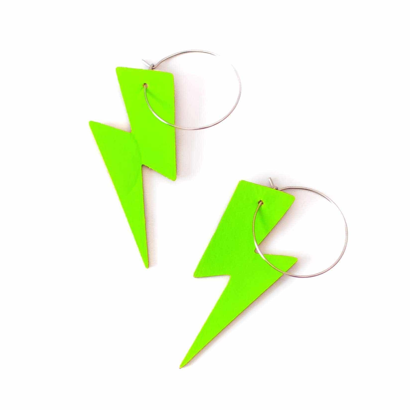 Green Neon Lightning Cork Earrings