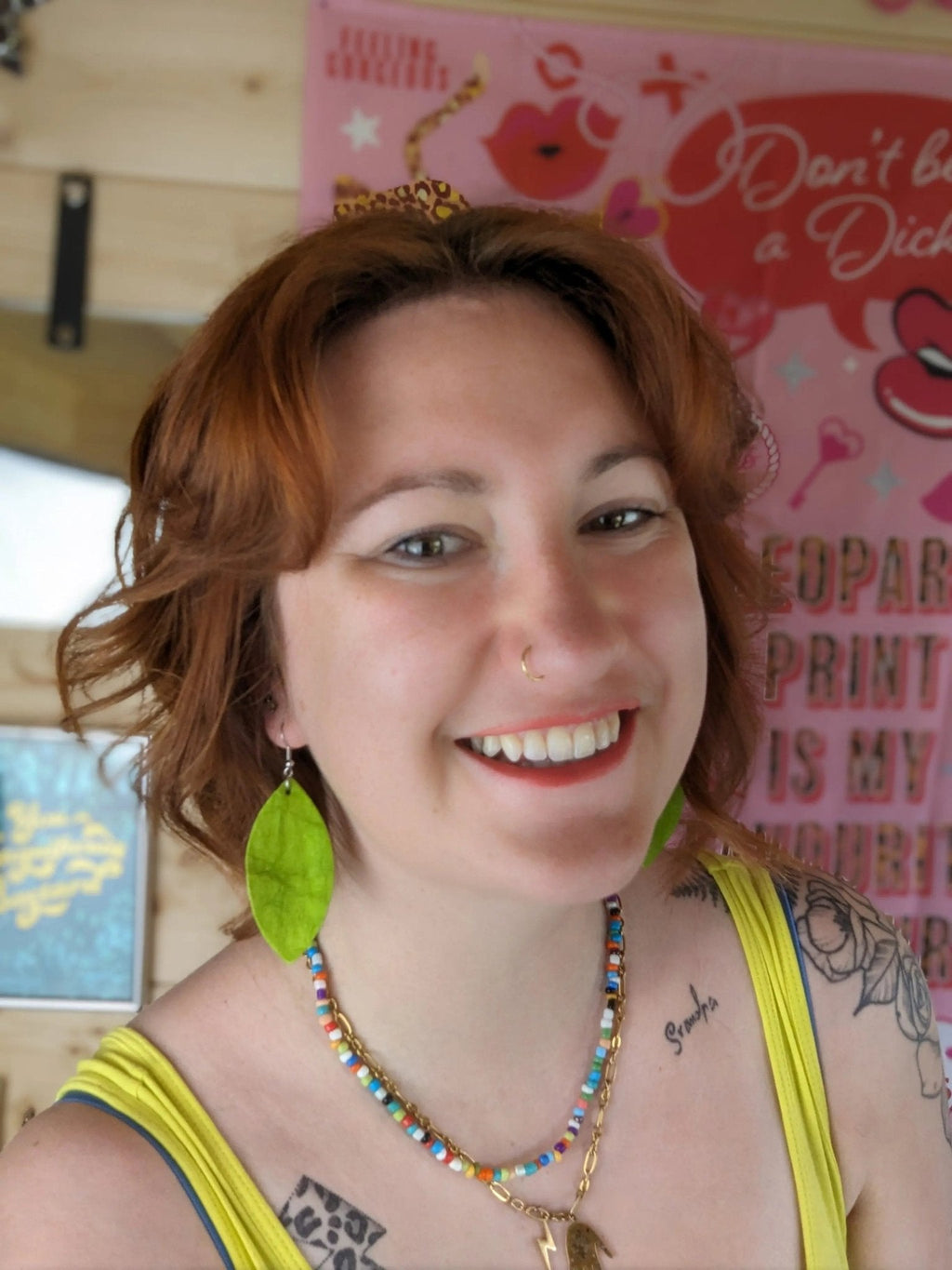 Lime Green Leaf Paper Earrings