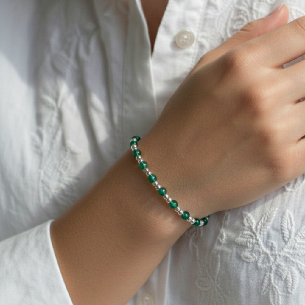 Green Gemstone Bracelet with Sterling Silver