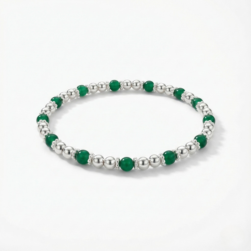 Green Agate Gemstone Bracelet with Sterling Silver