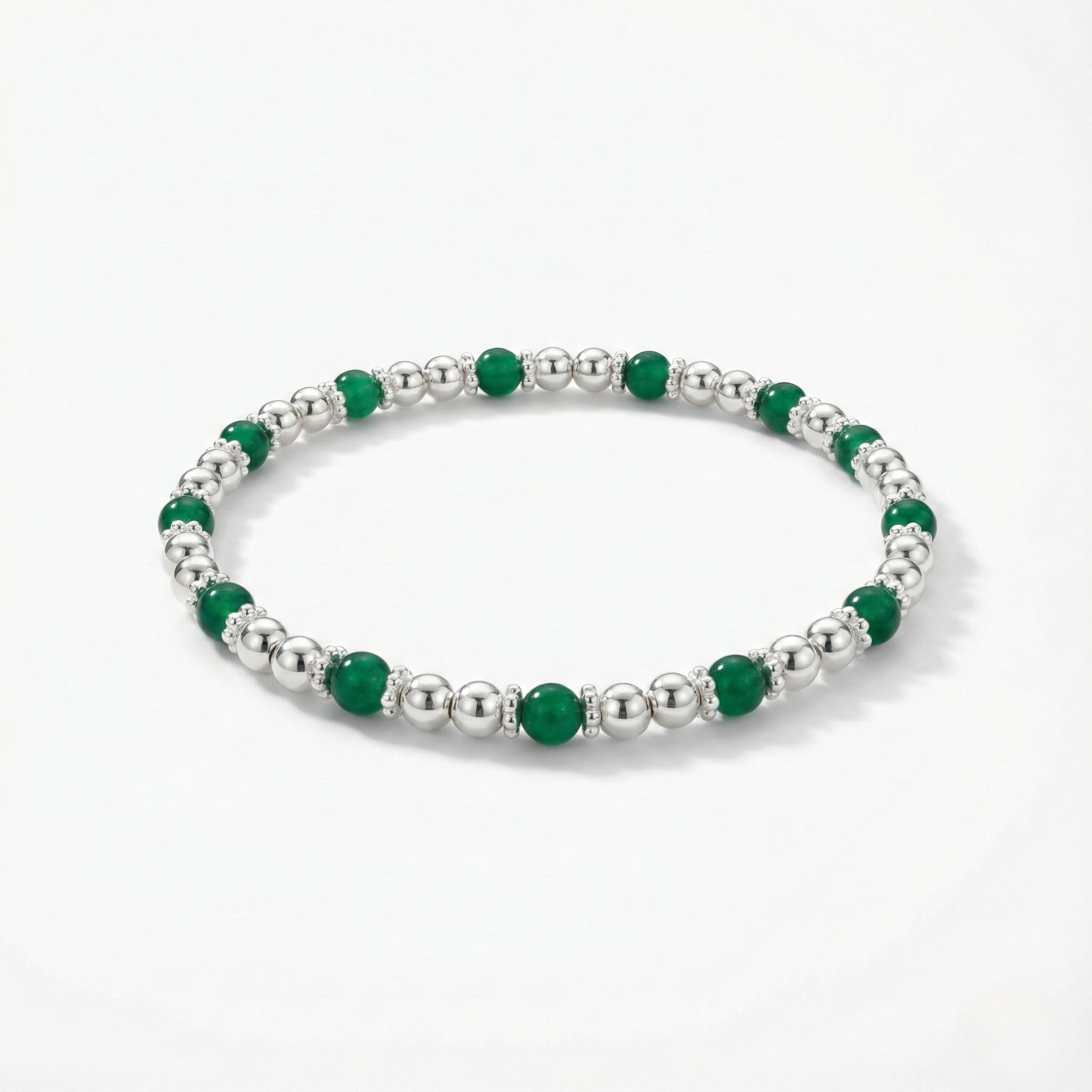 Green Agate Gemstone Bracelet with Sterling Silver
