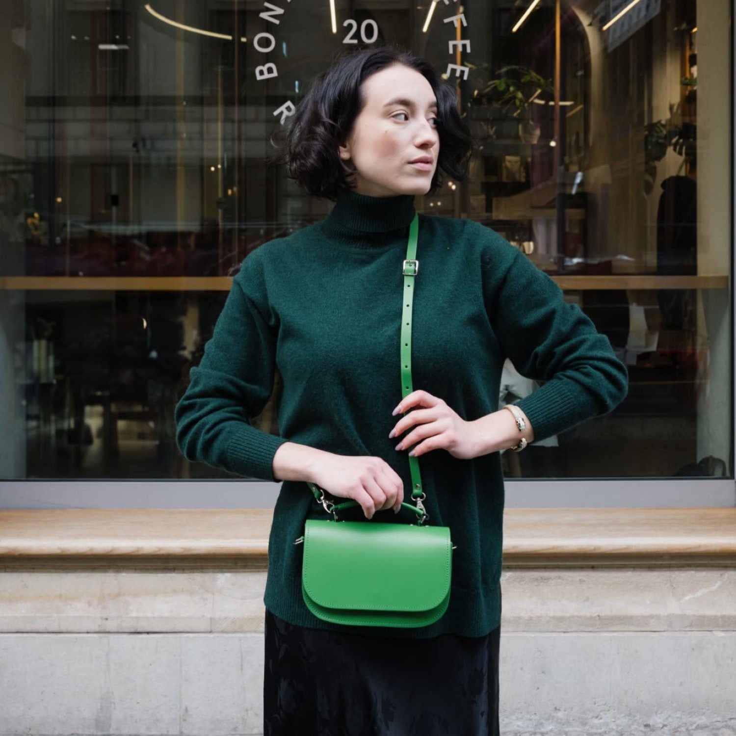 Aura Handmade Leather Bag in Grass Green