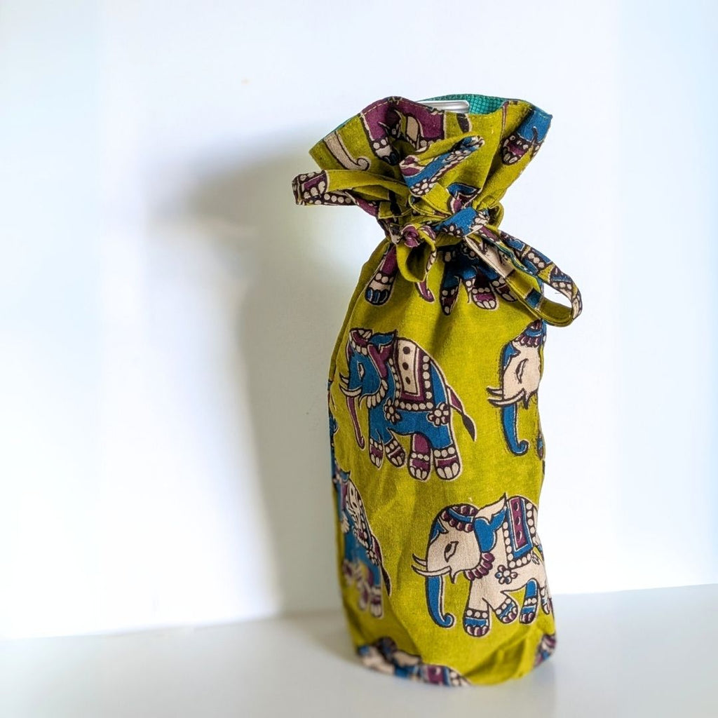 Reusable Kalamkari Cotton Bottle Gift Bag