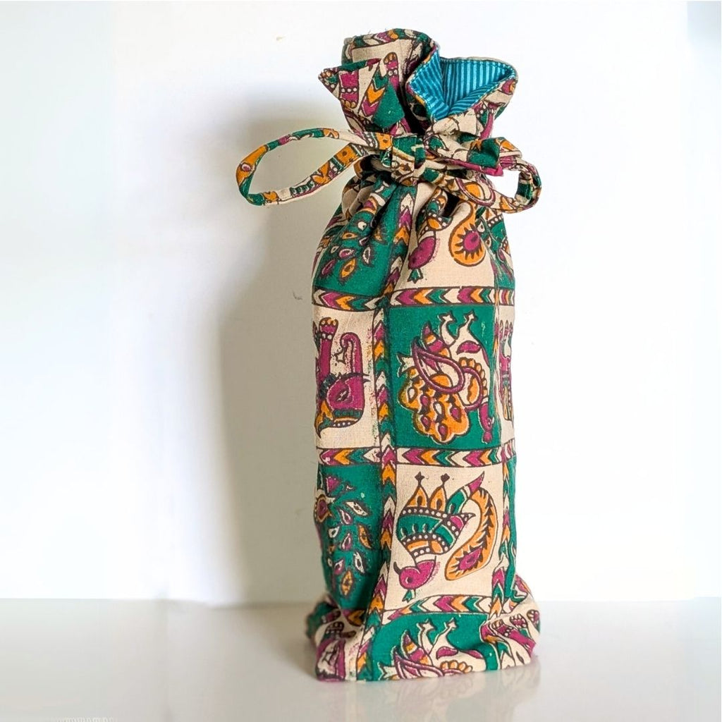Reusable Kalamkari Cotton Bottle Gift Bag