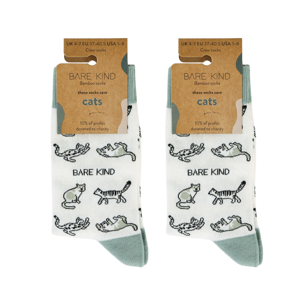 Green Cat Bamboo Sock Pair Set